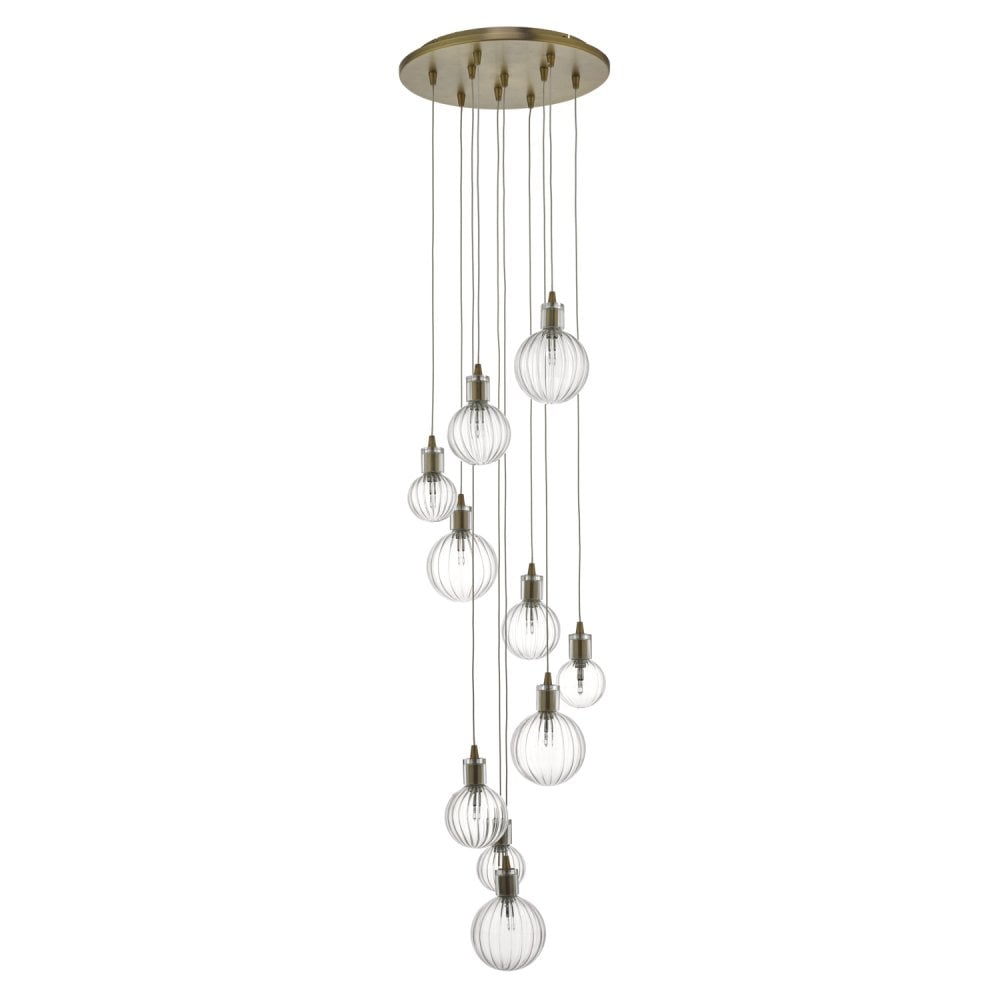 Dita 10 Light Cluster Pendant Brass Glass