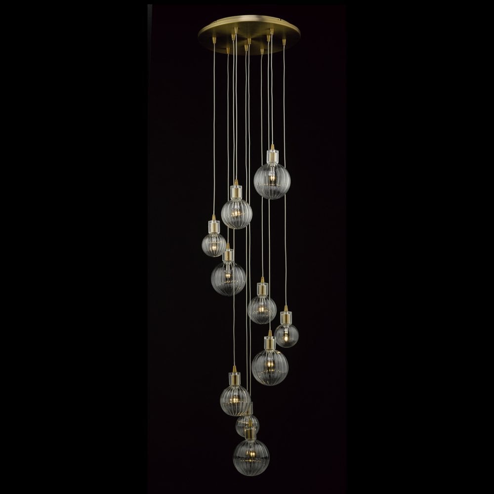 Dita 10 Light Cluster Pendant Brass Glass