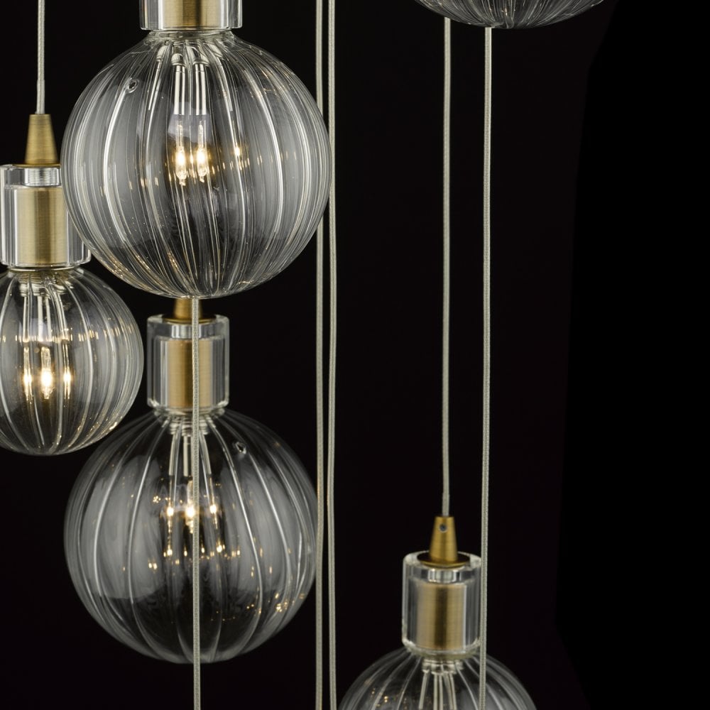 Dita 10 Light Cluster Pendant Brass Glass