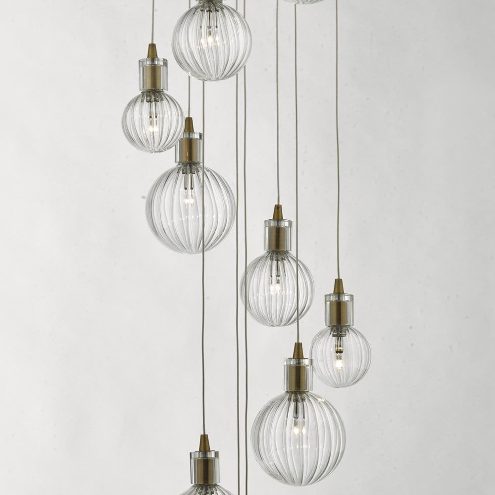 Dita 10 Light Cluster Pendant Brass Glass