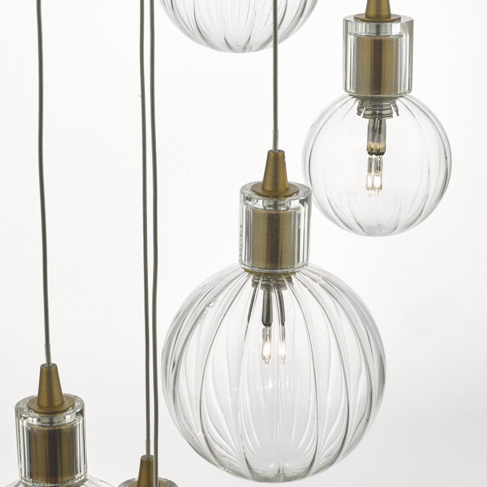 Dita 10 Light Cluster Pendant Brass Glass