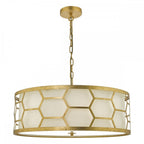 Dar EPS0412 Epstein 4 Light Pendant Gold With Ivory Shade Frosted Glass Diffuser