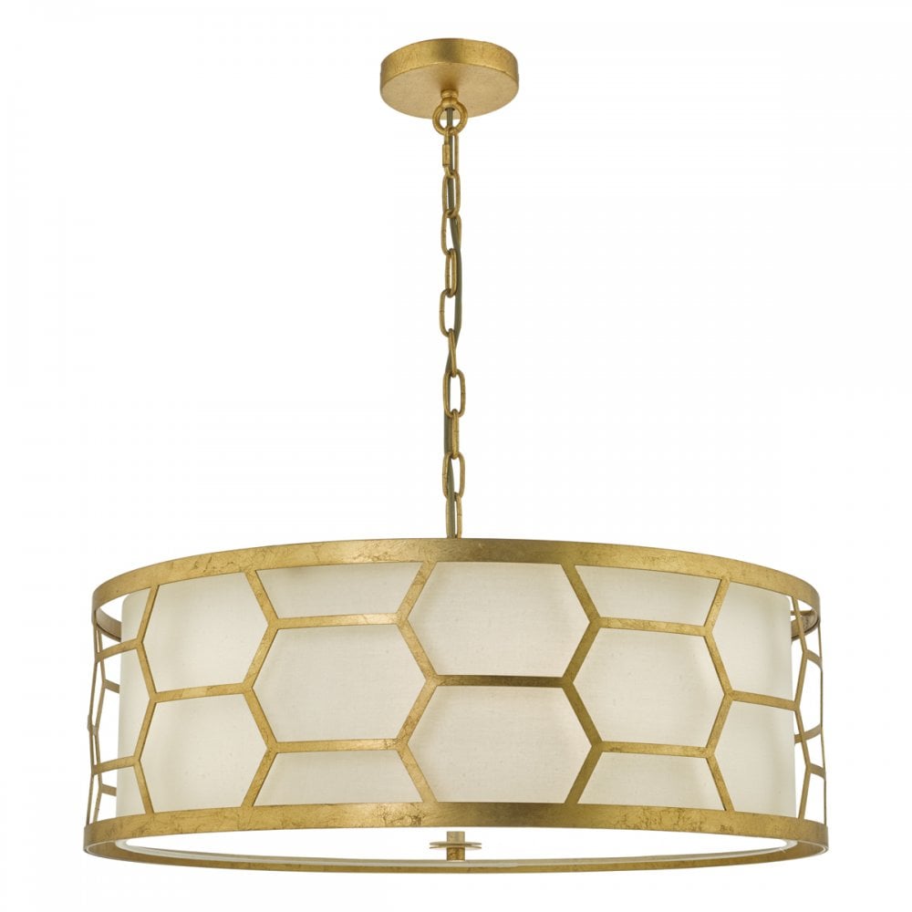 Dar EPS0412 Epstein 4 Light Pendant Gold With Ivory Shade Frosted Glass Diffuser