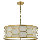 Dar EPS0412 Epstein 4 Light Pendant Gold With Ivory Shade Frosted Glass Diffuser