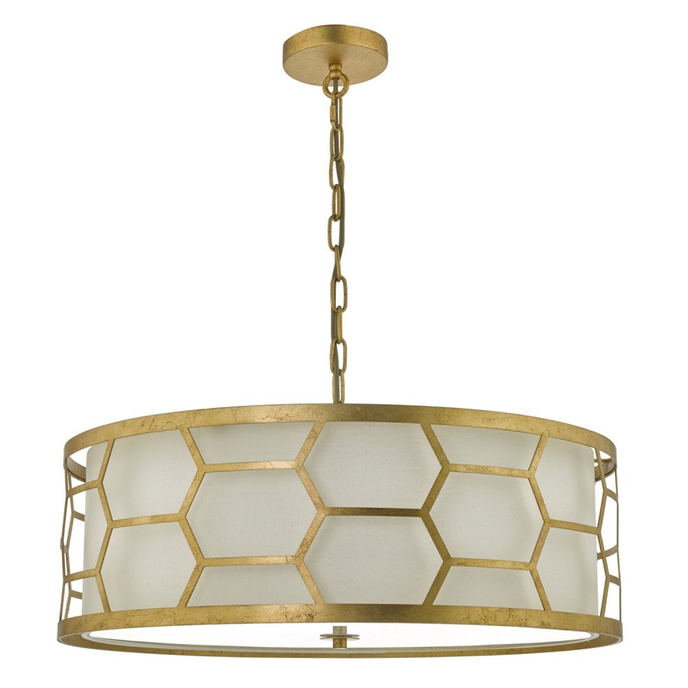 Dar EPS0412 Epstein 4 Light Pendant Gold With Ivory Shade Frosted Glass Diffuser
