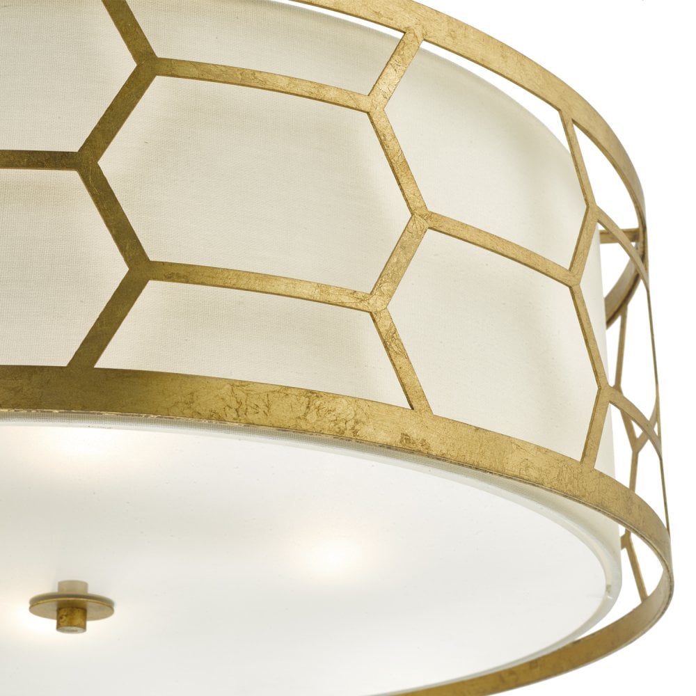 Dar EPS0412 Epstein 4 Light Pendant Gold With Ivory Shade Frosted Glass Diffuser