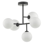 Dar EUA5422 Euan 5 Light Semi Flush Black Opal Glass