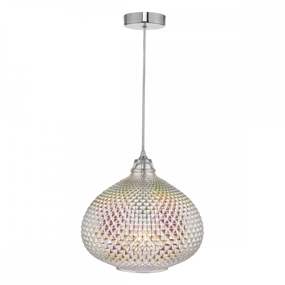 Dar ROI0155 Roisin Pendant Glass Polished Chrome