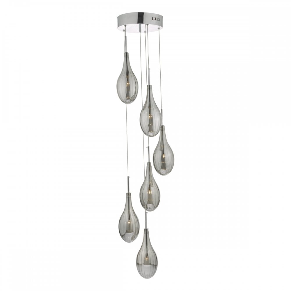 Dar SET6410 Seta 6 Light Cluster Pendant Smoked Polished Chrome