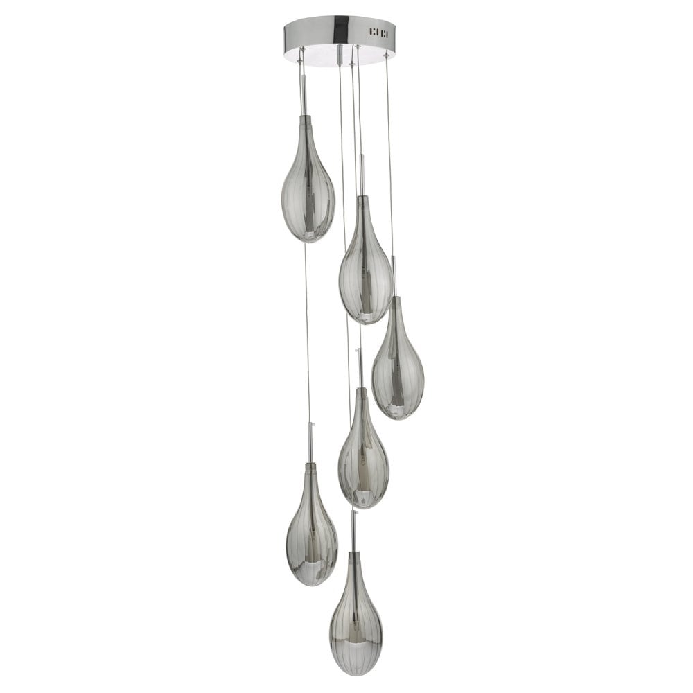 Dar SET6410 Seta 6 Light Cluster Pendant Smoked Polished Chrome