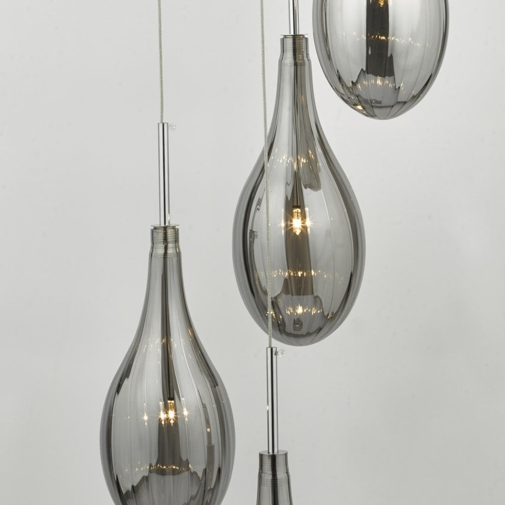 Dar SET6410 Seta 6 Light Cluster Pendant Smoked Polished Chrome