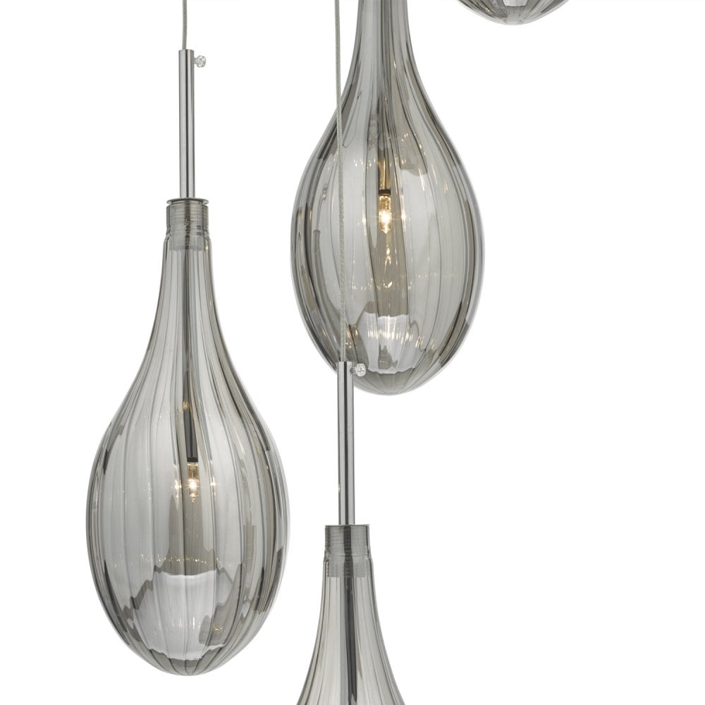 Dar SET6410 Seta 6 Light Cluster Pendant Smoked Polished Chrome