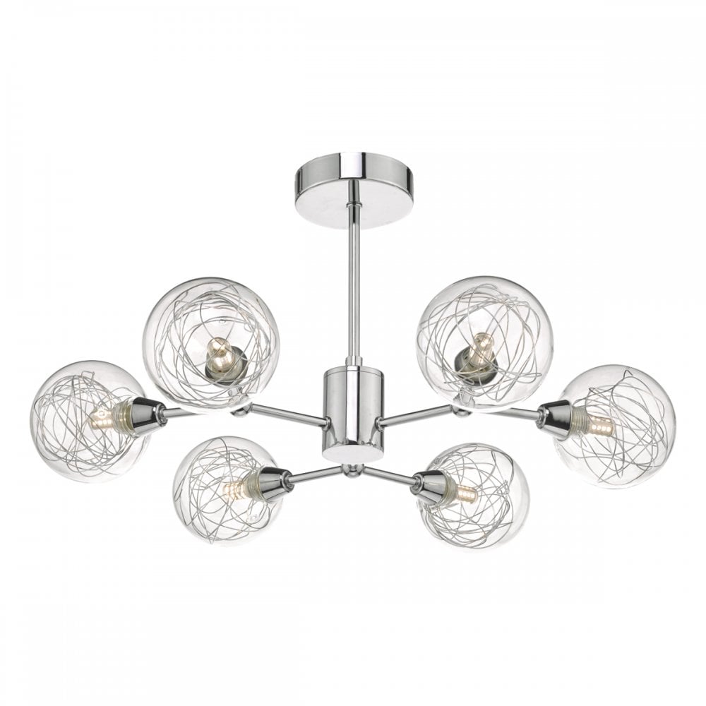 Dar TYK6450 Tyka 6 Light Semi Flush Polished Chrome Glass