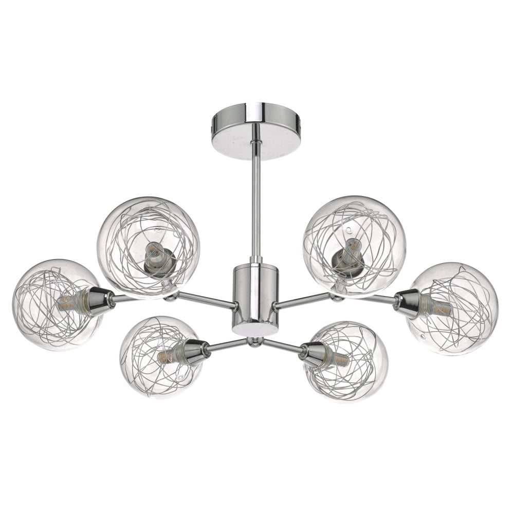 Dar TYK6450 Tyka 6 Light Semi Flush Polished Chrome Glass