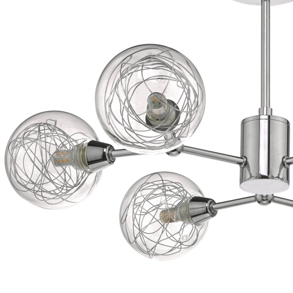 Dar TYK6450 Tyka 6 Light Semi Flush Polished Chrome Glass