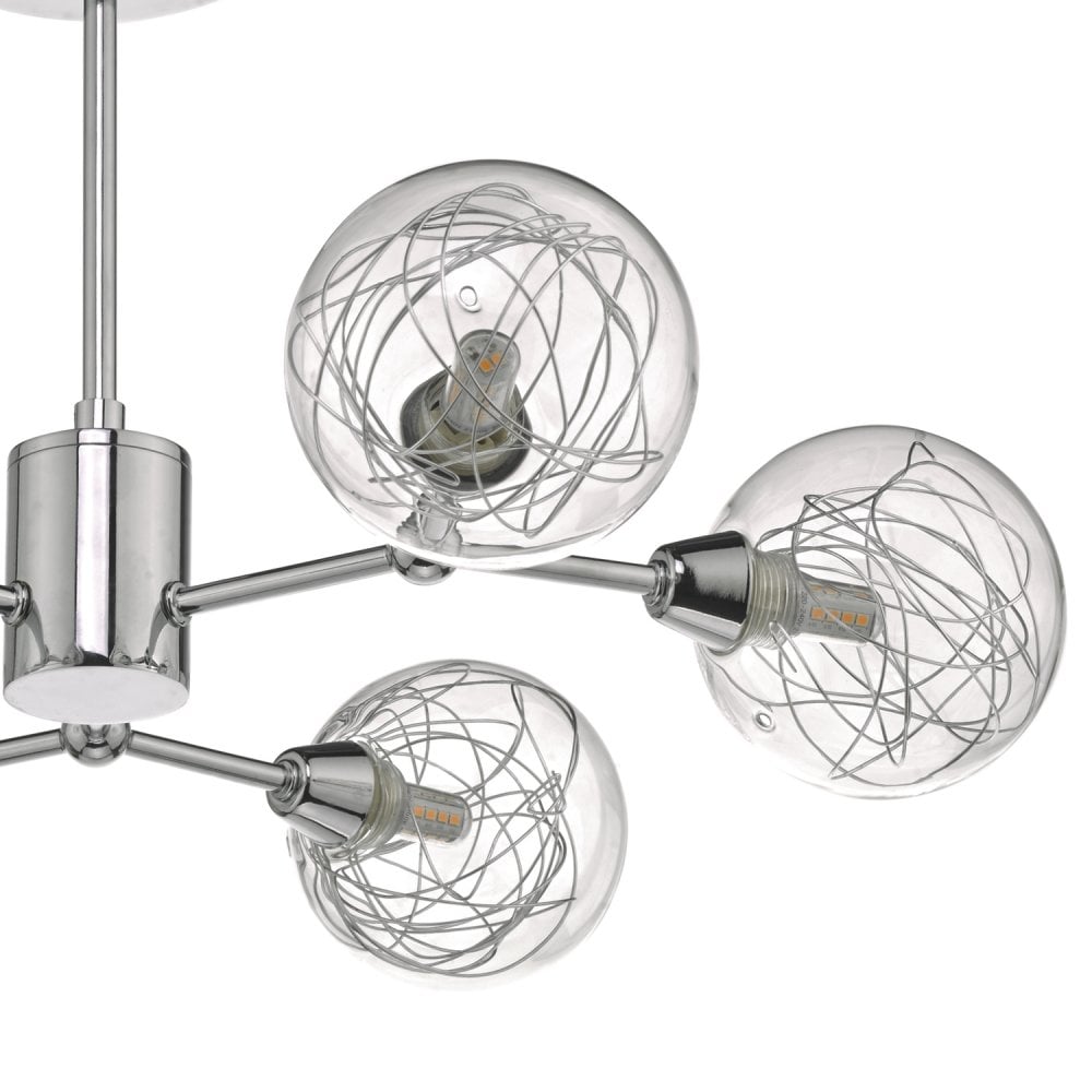 Dar TYK6450 Tyka 6 Light Semi Flush Polished Chrome Glass