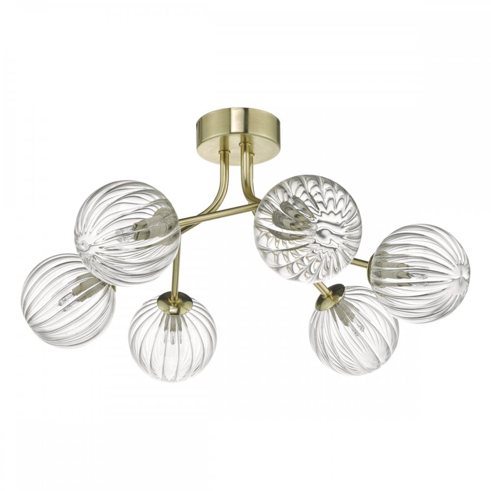 Dar YIS6435 Yiska 6 Light Semi Flush Gold Glass