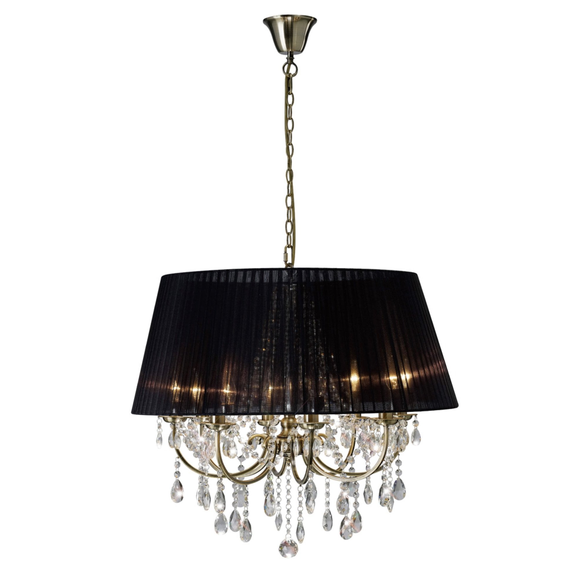 IL30057 Olivia Pendant With Black Shade 8 Light Antique Brass/Crystal
