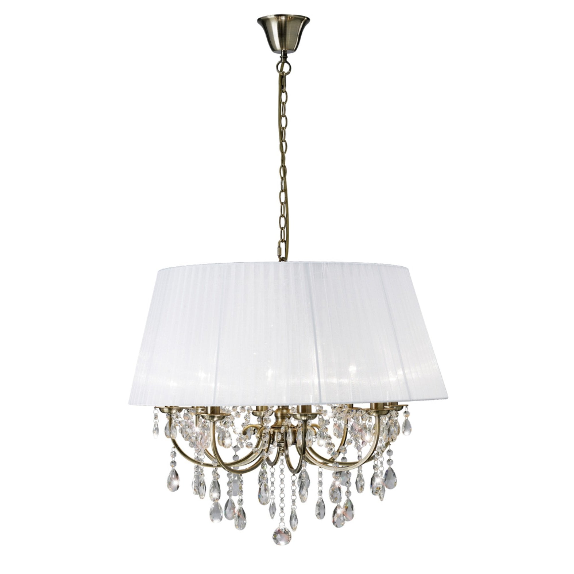 IL30057 Olivia Pendant With White Shade 8 Light Antique Brass/Crystal