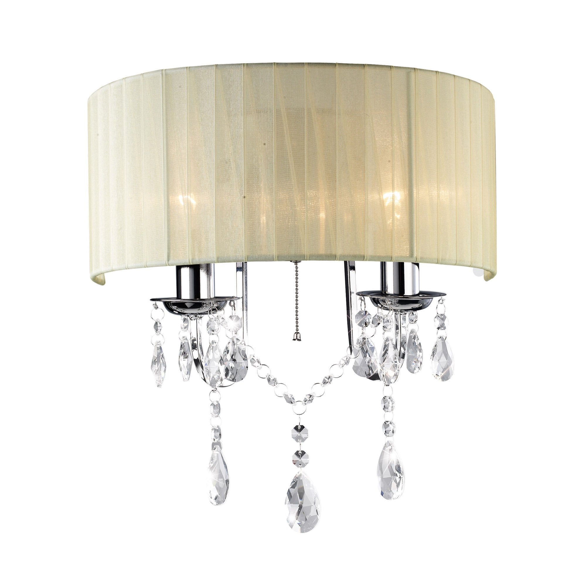 IL30061 Olivia Wall Lamp Switched With Ivory Cream Shade 2 Light Polished Chrome/Crystal
