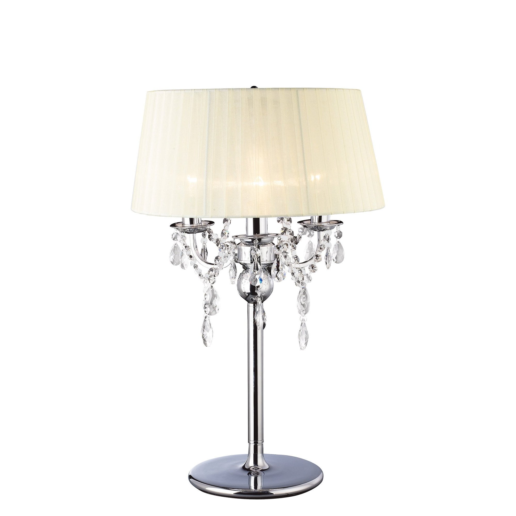 IL30062 Olivia Table Lamp With Ivory Cream Shade 3 Light Polished Chrome/Crystal