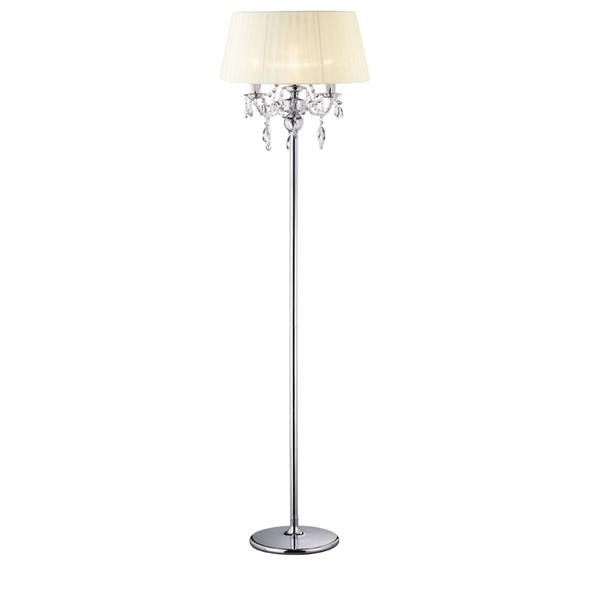 IL30063 Olivia Floor Lamp With Ivory Cream Shade 3 Light Polished Chrome/Crystal