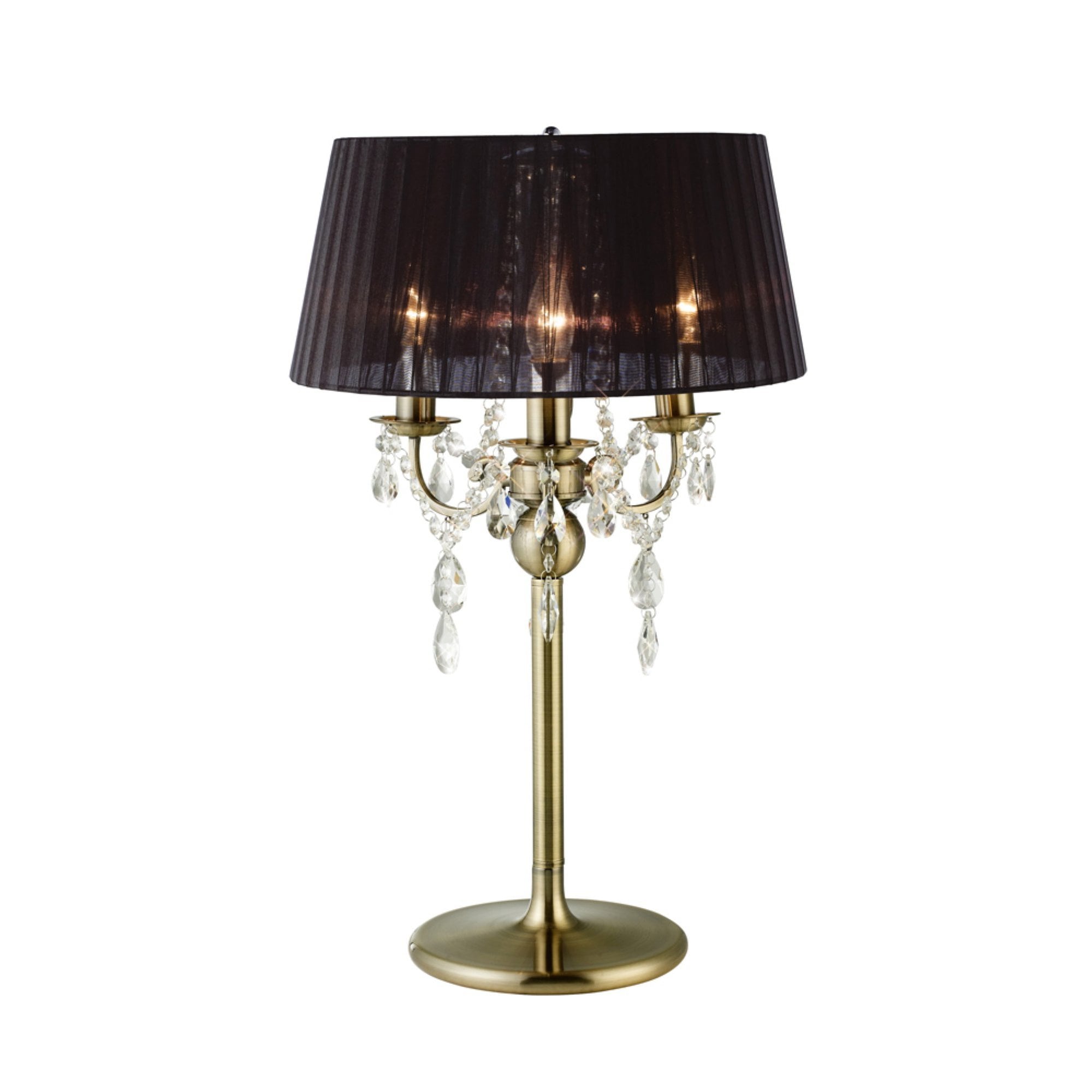 IL30065 Olivia Table Lamp With Black Shade 3 Light Antique Brass/Crystal