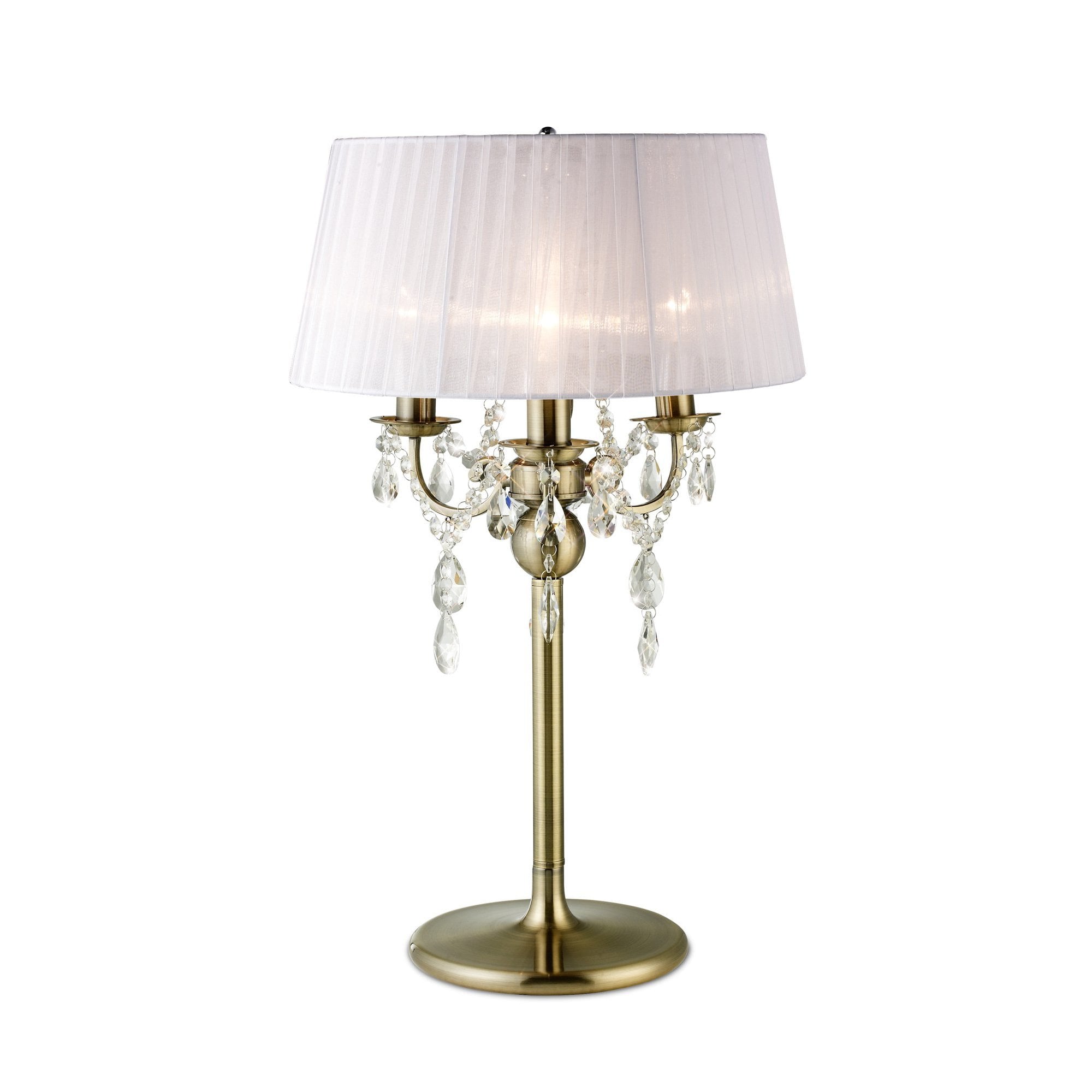IL30065 Olivia Table Lamp With White Shade 3 Light Antique Brass/Crystal