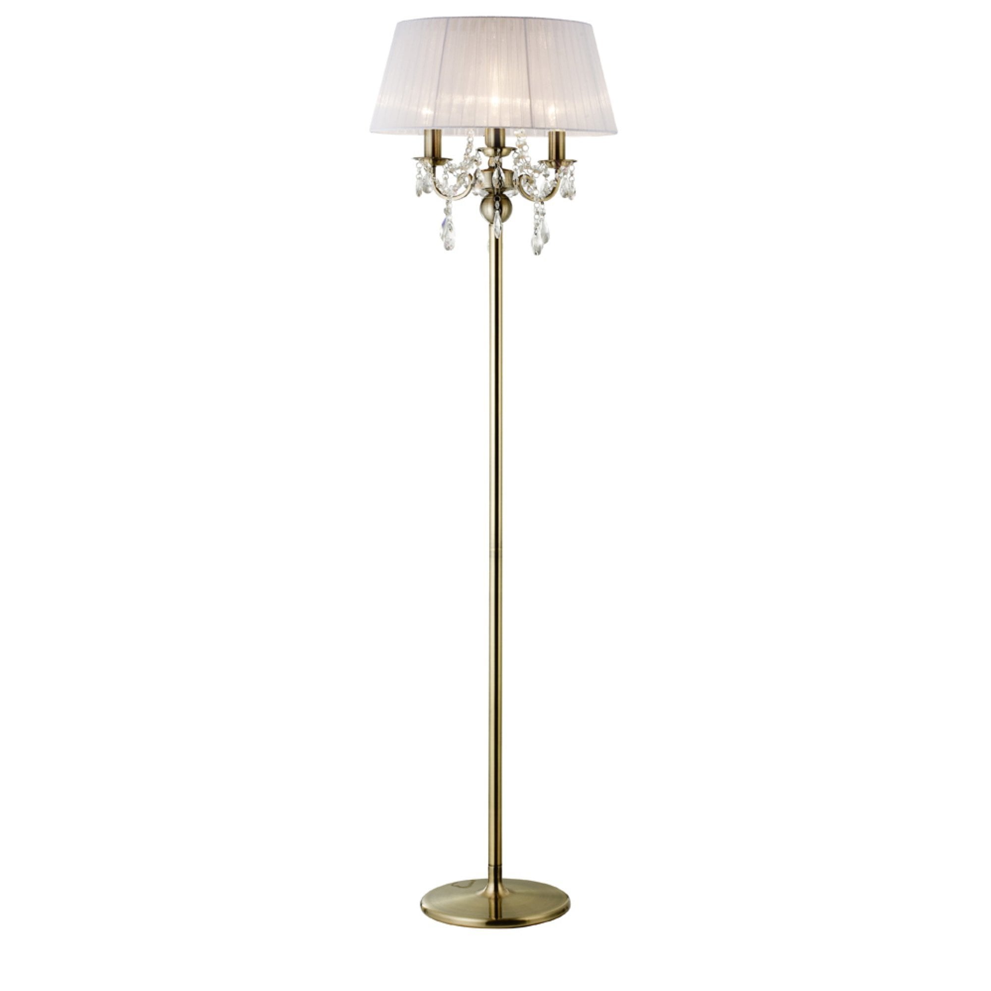 IL30066 Olivia Floor Lamp With White Shade 3 Light Antique Brass/Crystal
