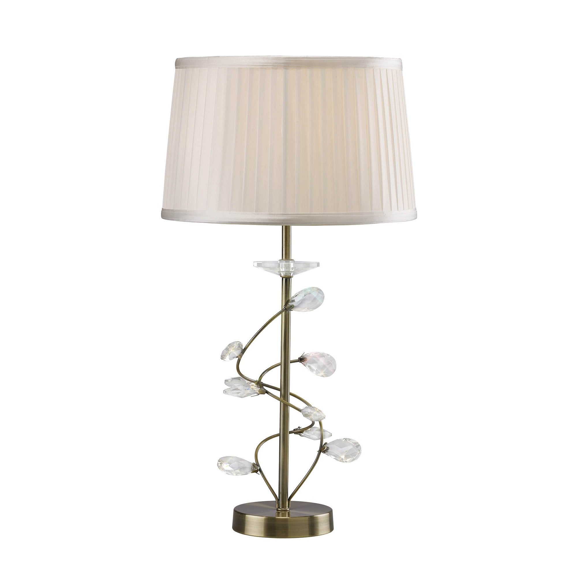 IL31220/WH Willow Table Lamp With White Shade 1 Light Antique Brass/Crystal
