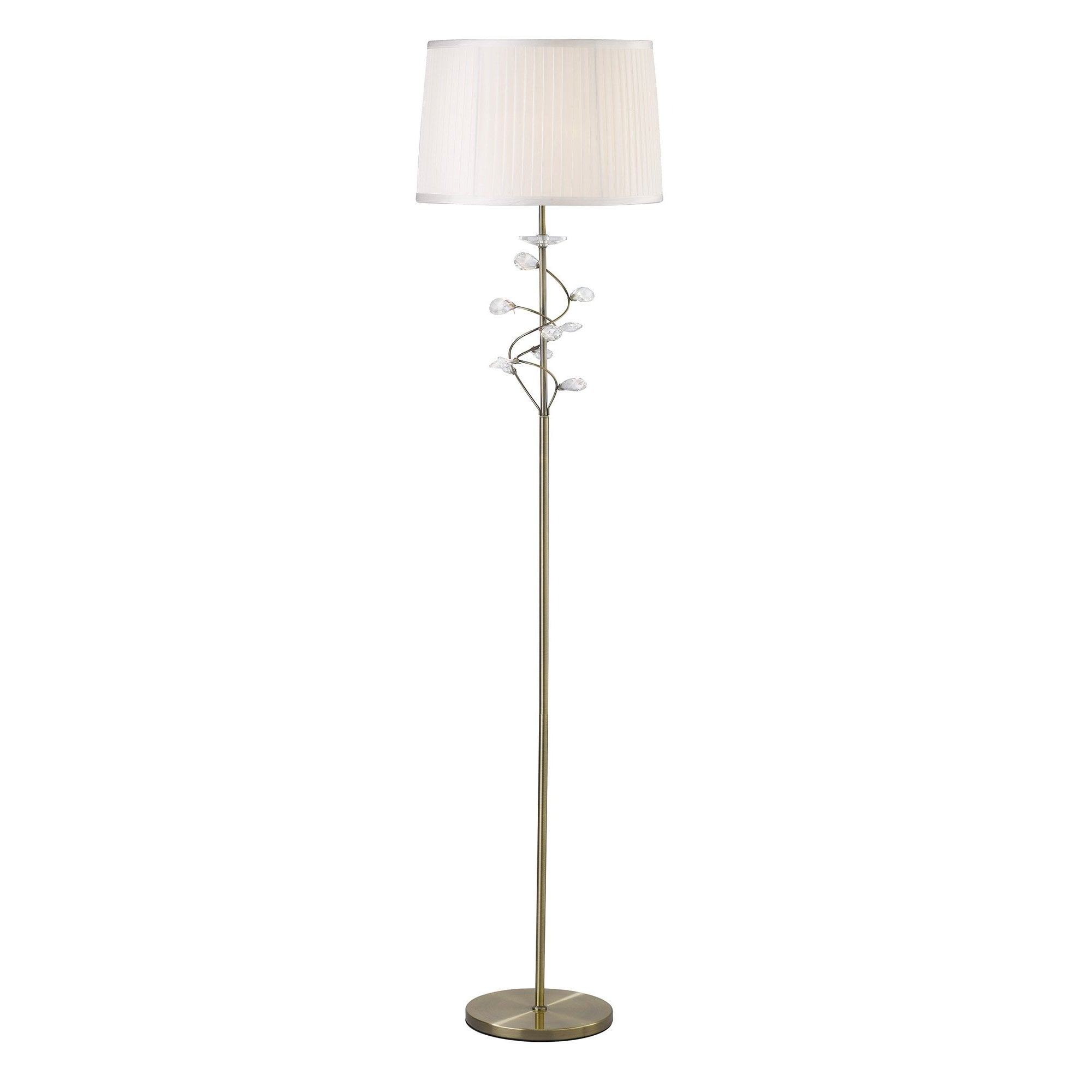 IL31224/WH Willow Floor Lamp With White Shade 1 Light Antique Brass/Crystal