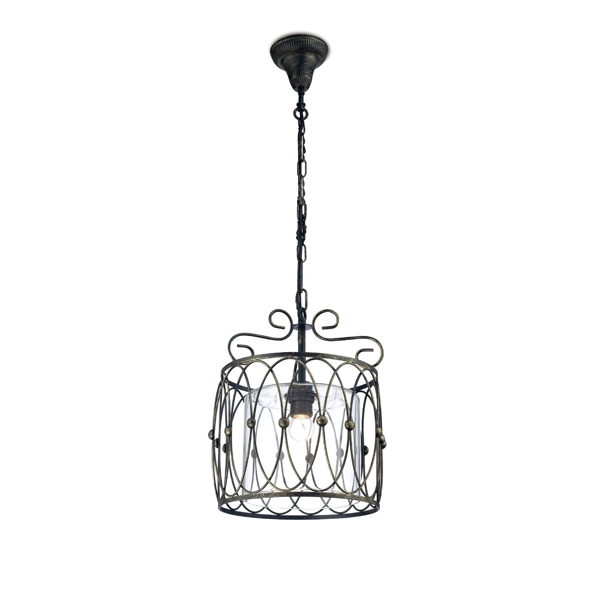 IL31580 Malcolm Single Pendant 1 Light E27 Black/Gold With Clear Glass