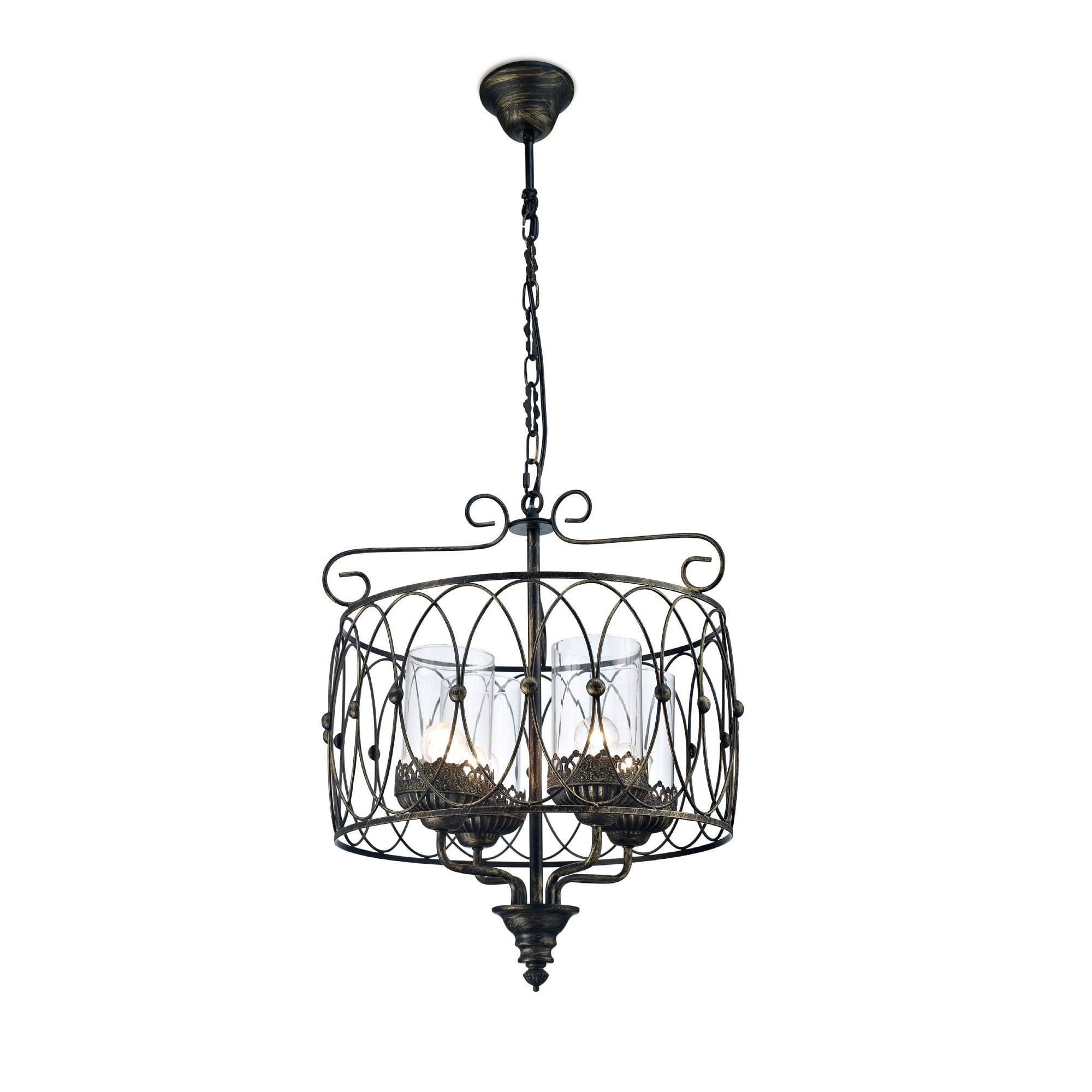 IL31581 Malcolm Single Pendant 4 Light E27 Black/Gold With Clear Glass