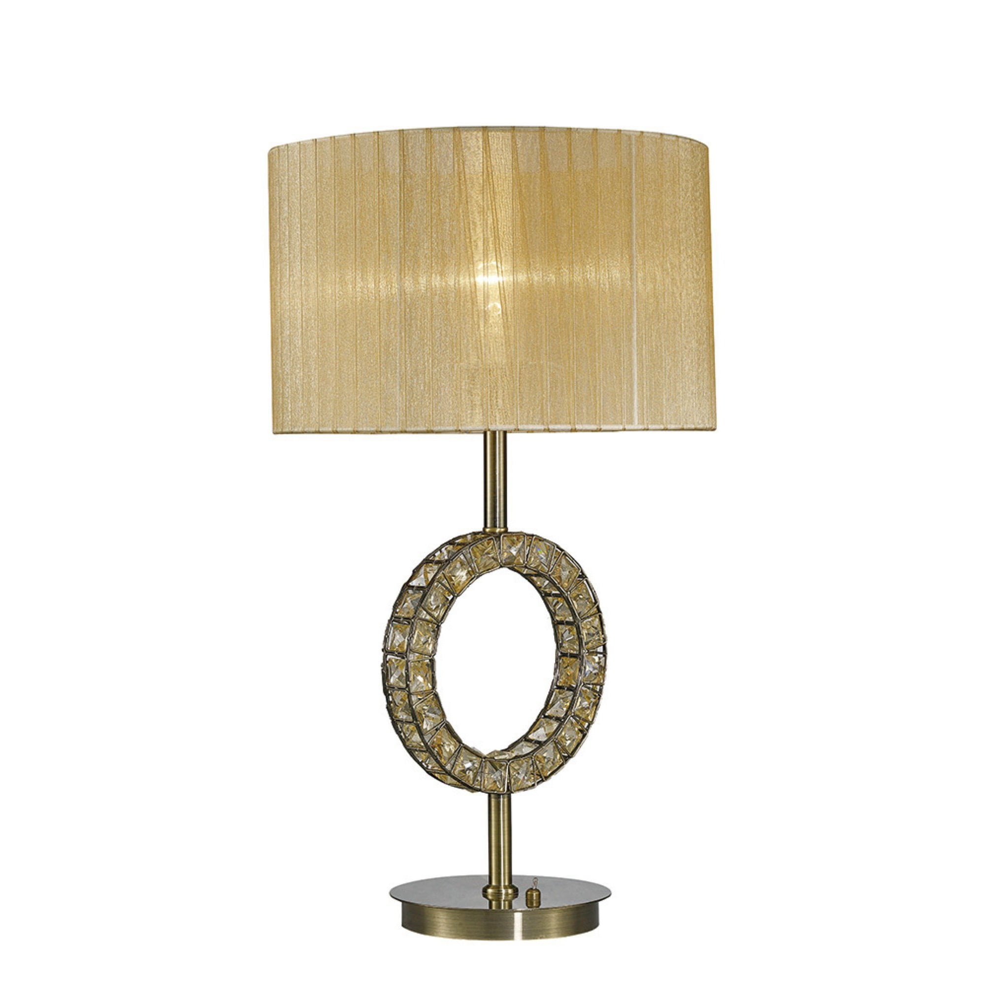 IL31720 Florence Round Table Lamp With Soft Bronze Shade 1 Light Antique Brass/Crystal