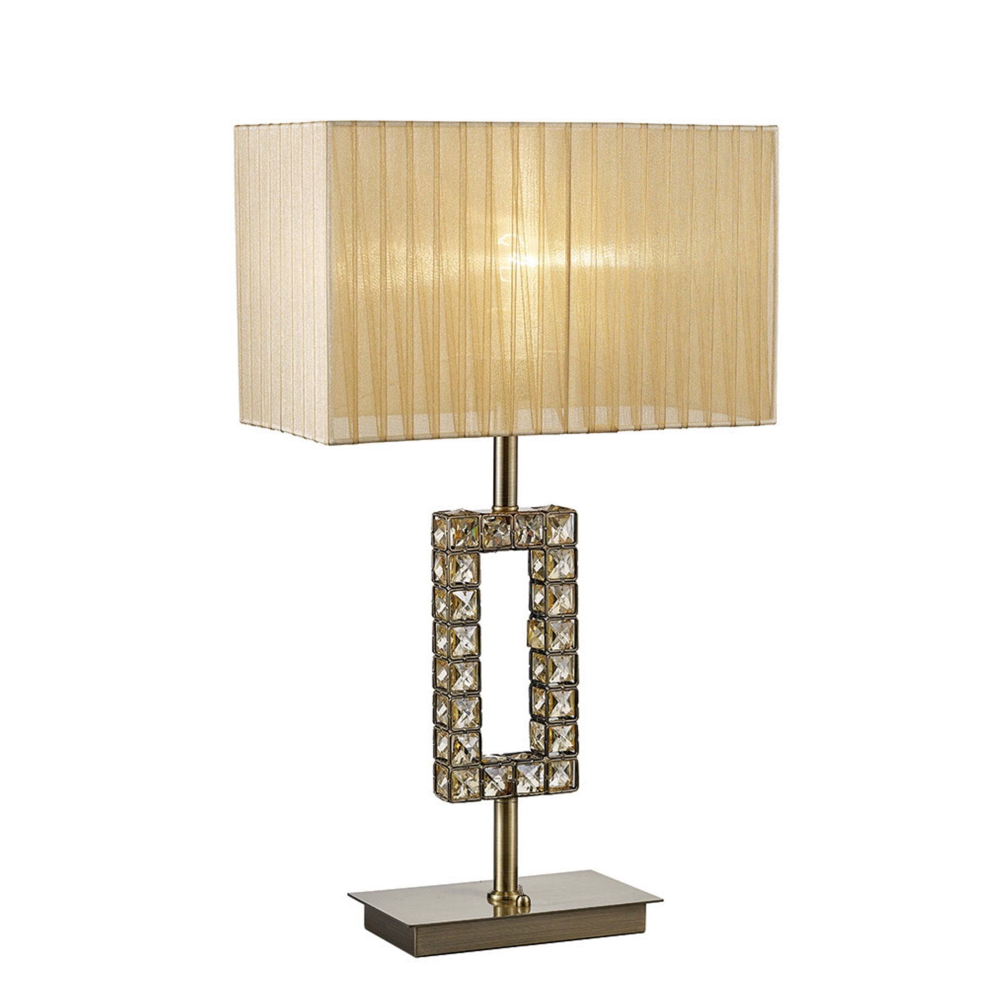 IL31722 Florence Rectangle Table Lamp With Soft Bronze Shade 1 Light Antique Brass/Crystal