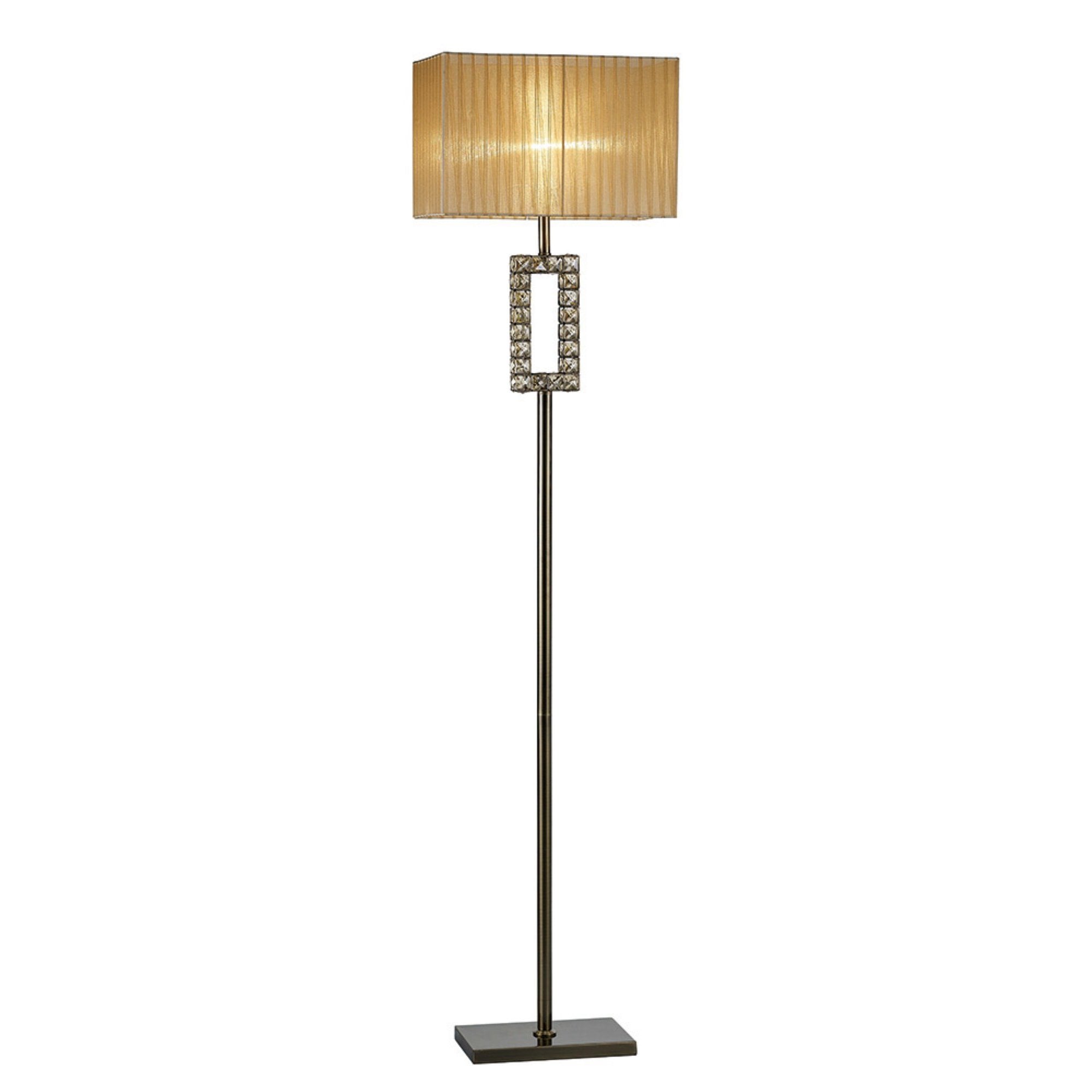 IL31723 Florence Rectangle Floor Lamp With Soft Bronze Shade 1 Light Antique Brass/Crystal