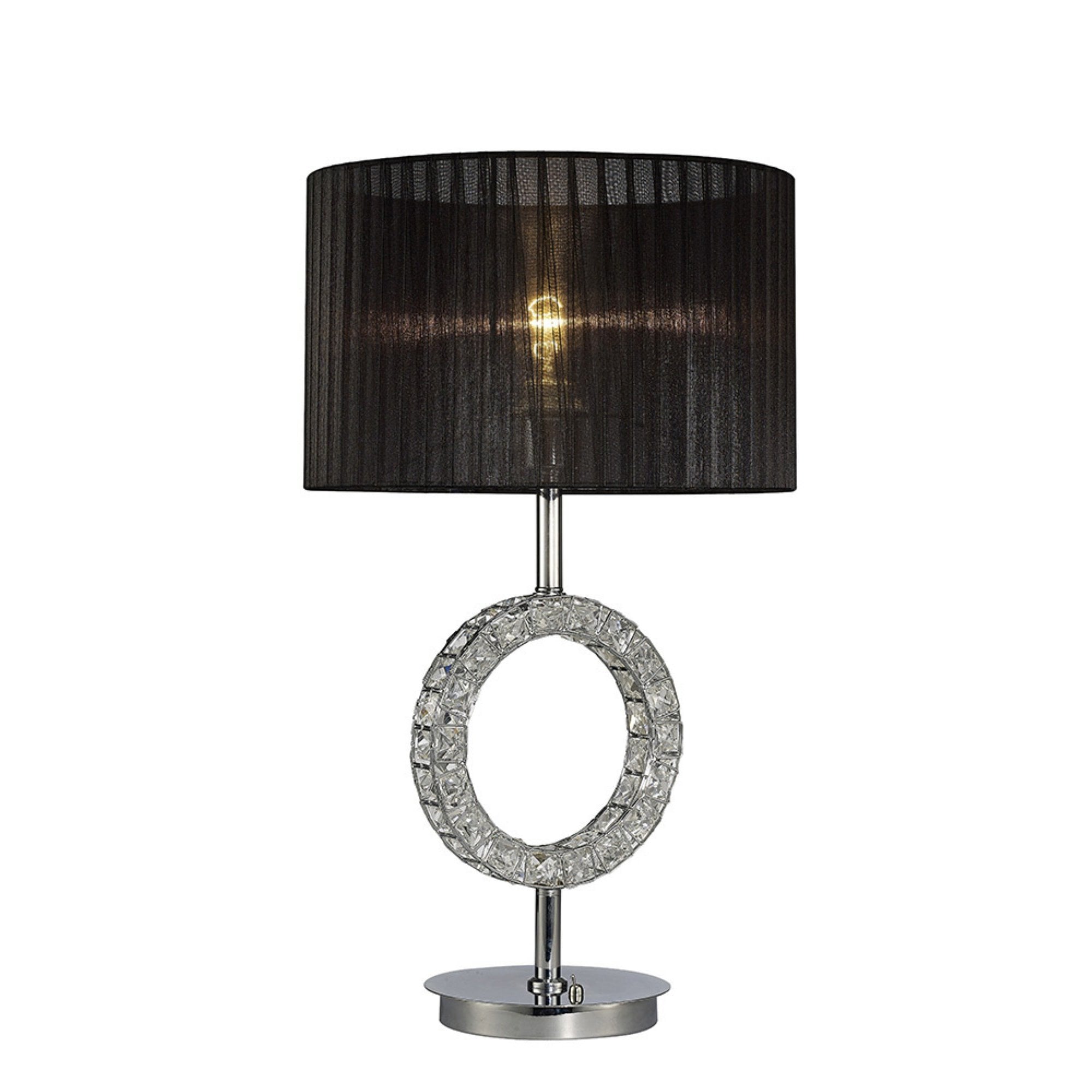 IL31724 Florence Round Table Lamp With Black Shade 1 Light Polished Chrome/Crystal