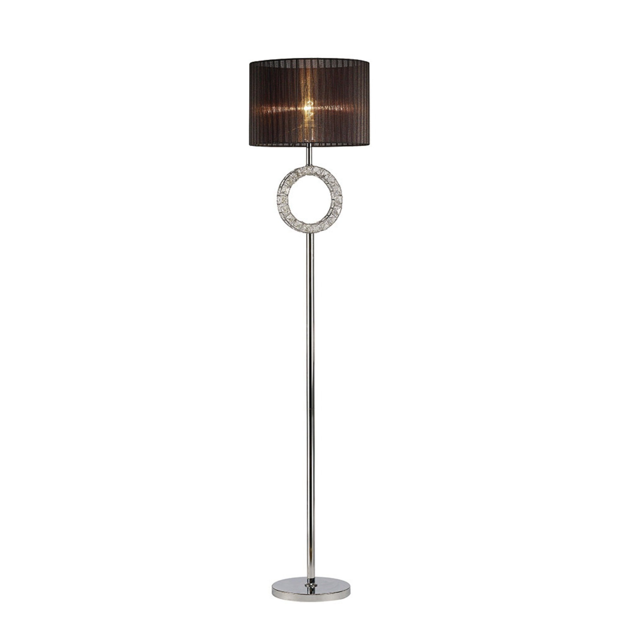 IL31725 Florence Round Floor Lamp With Black Shade 1 Light Polished Chrome/Crystal