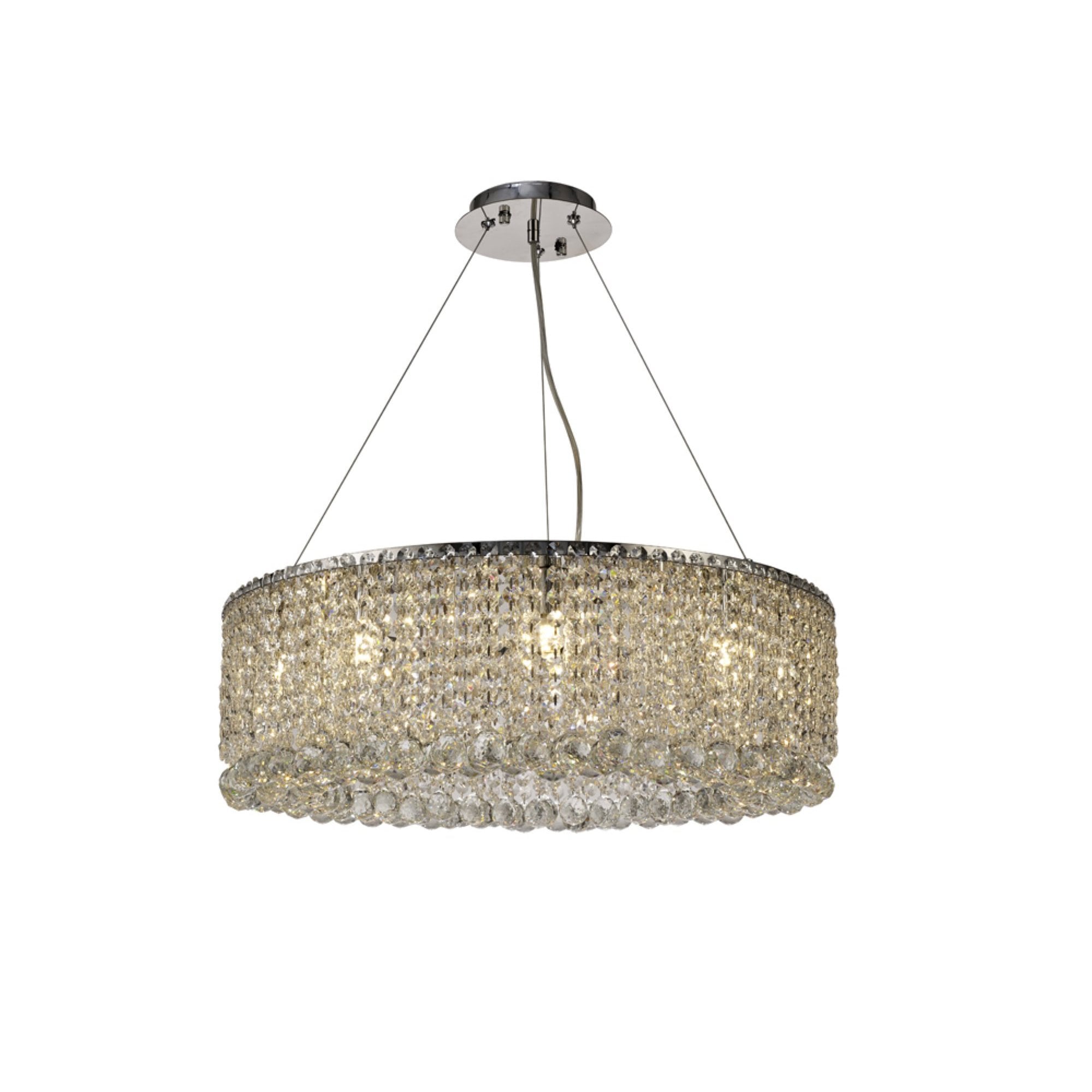 IL31730 Empire 60cm Round Pendant Chandelier, 9 Light G9, Polished Chrome/Crystal