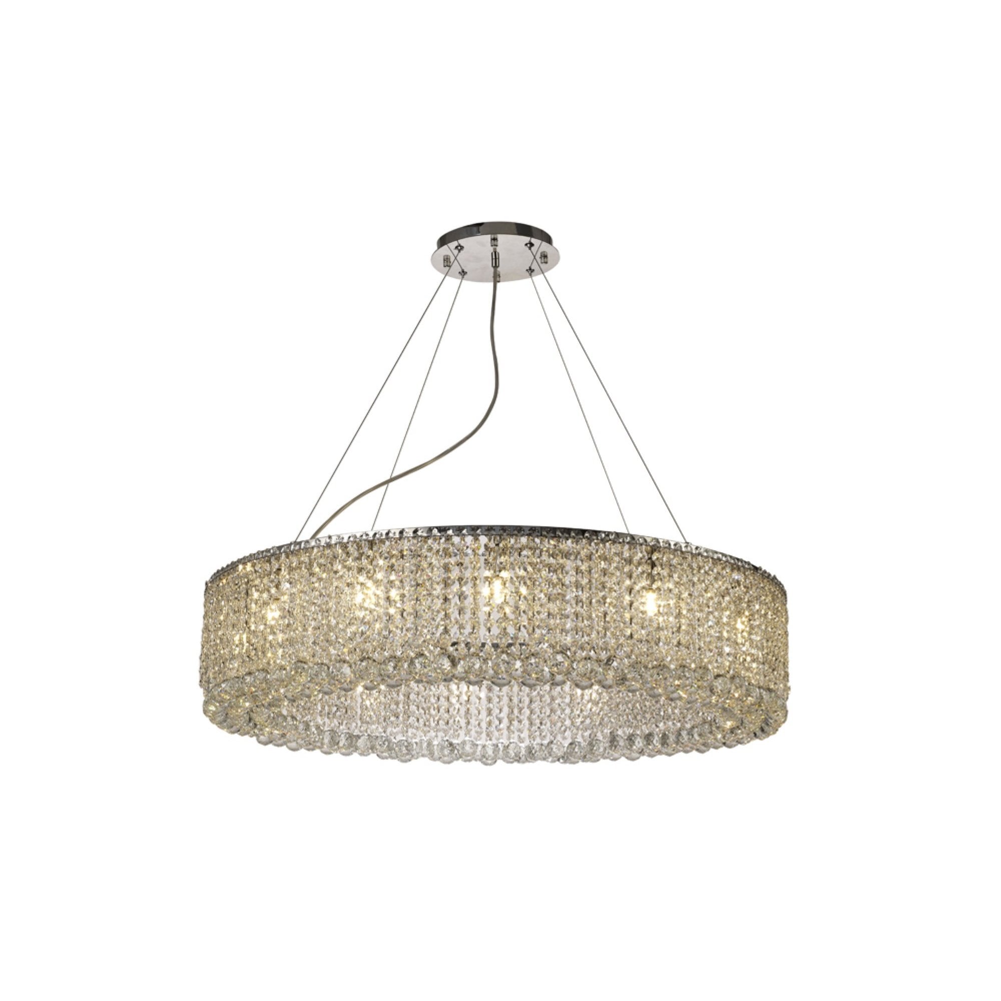 Diyas IL31731 Empire 85cm Round Pendant Chandelier, 12 Light G9, Polished Chrome/Crystal