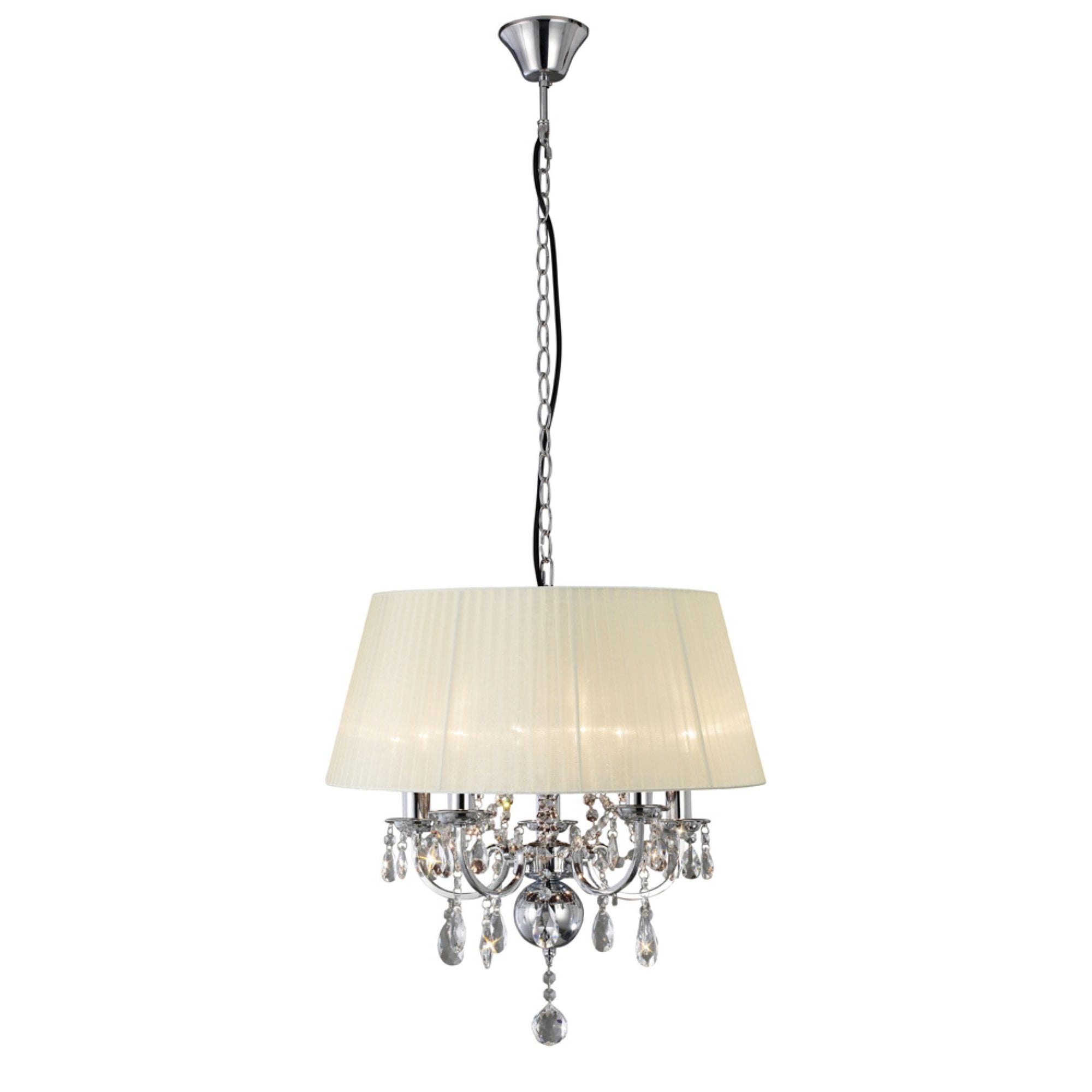 IL30045 Olivia Pendant With Ivory Cream Shade 5 Light Polished Chrome/Crystal