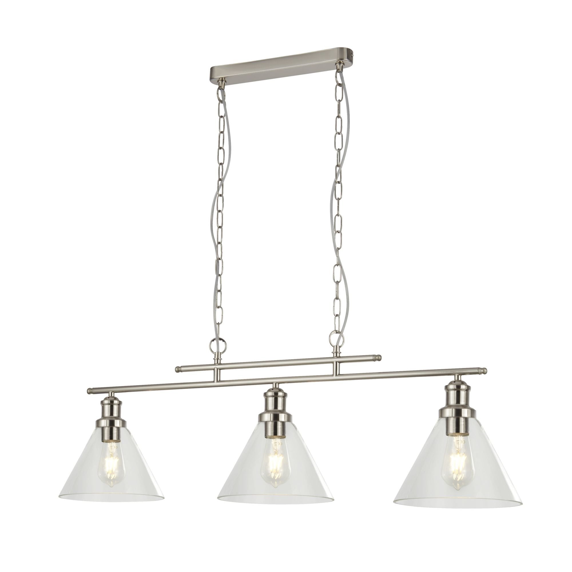 Pyramid 3 Light Pendant Satin Silver Clear Glass Shade