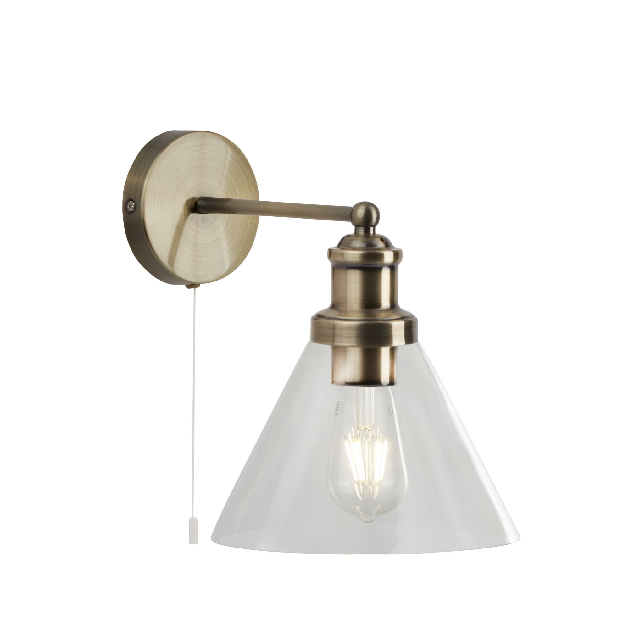 1277AB Pyramid Wall Light Antique Brass Clear Glass Shade