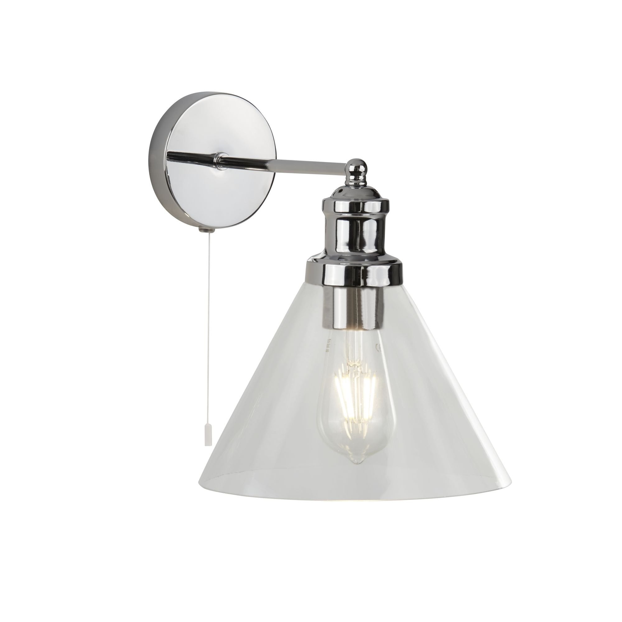 1277CC Pyramid Wall Light Chrome Clear Glass Shade