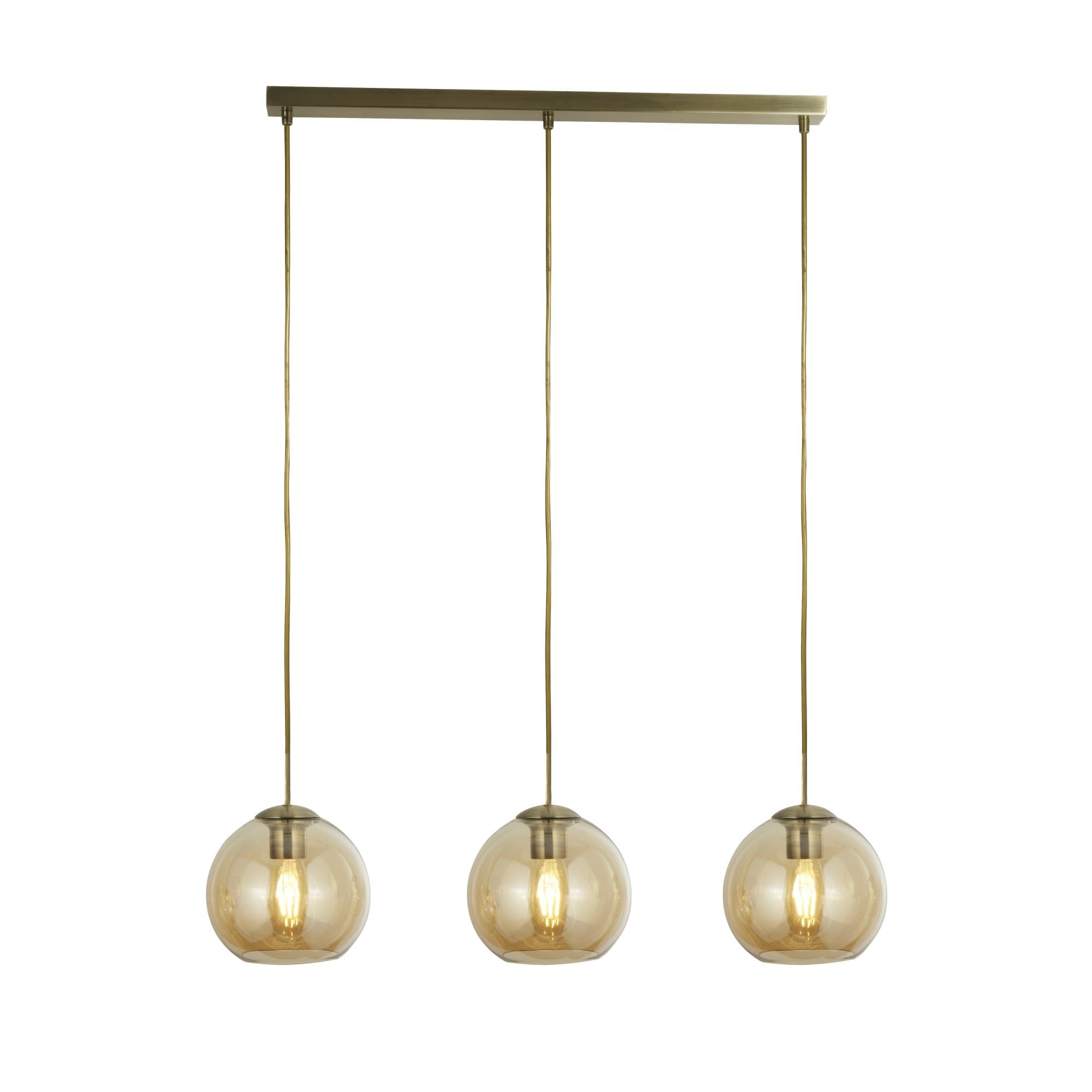 1623-3AM Pendant 3 Light Bar Antique Brass With Amber Glass