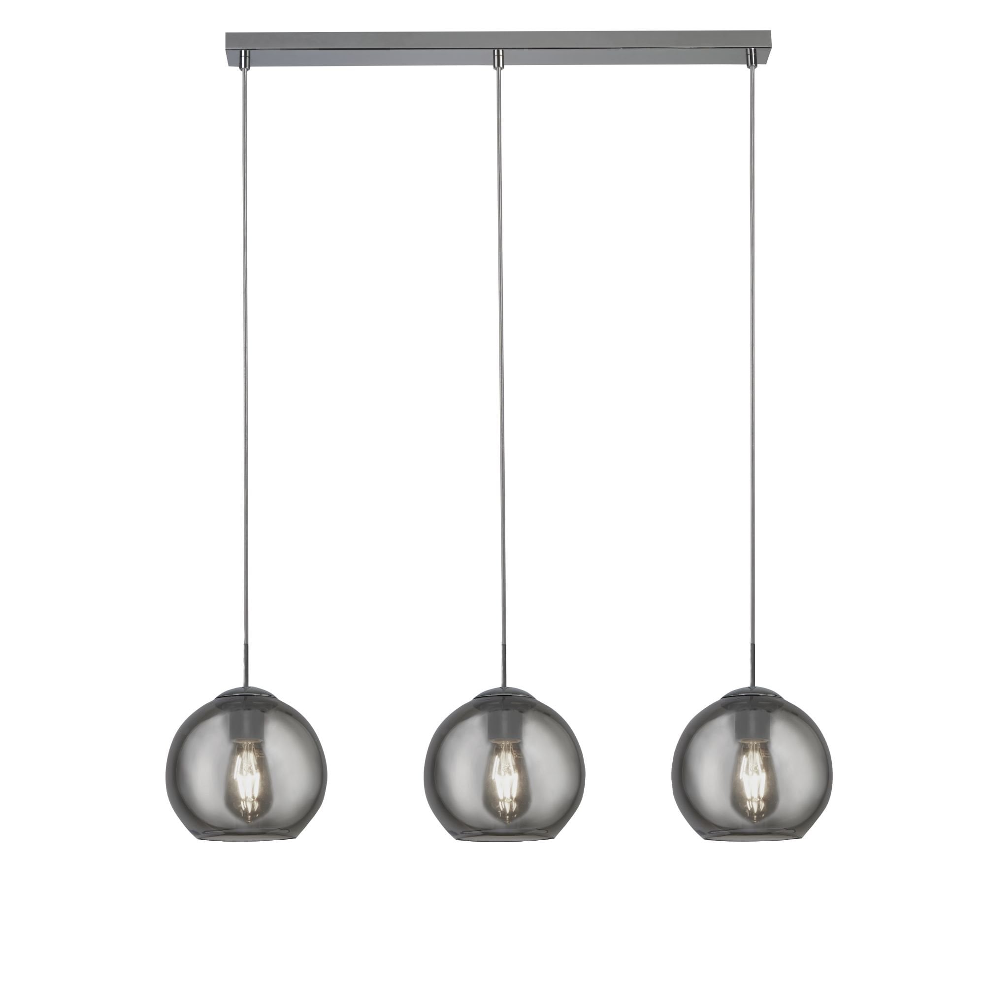 1623-3SM Pendant 3 Light Bar Chrome With Smoke Glass