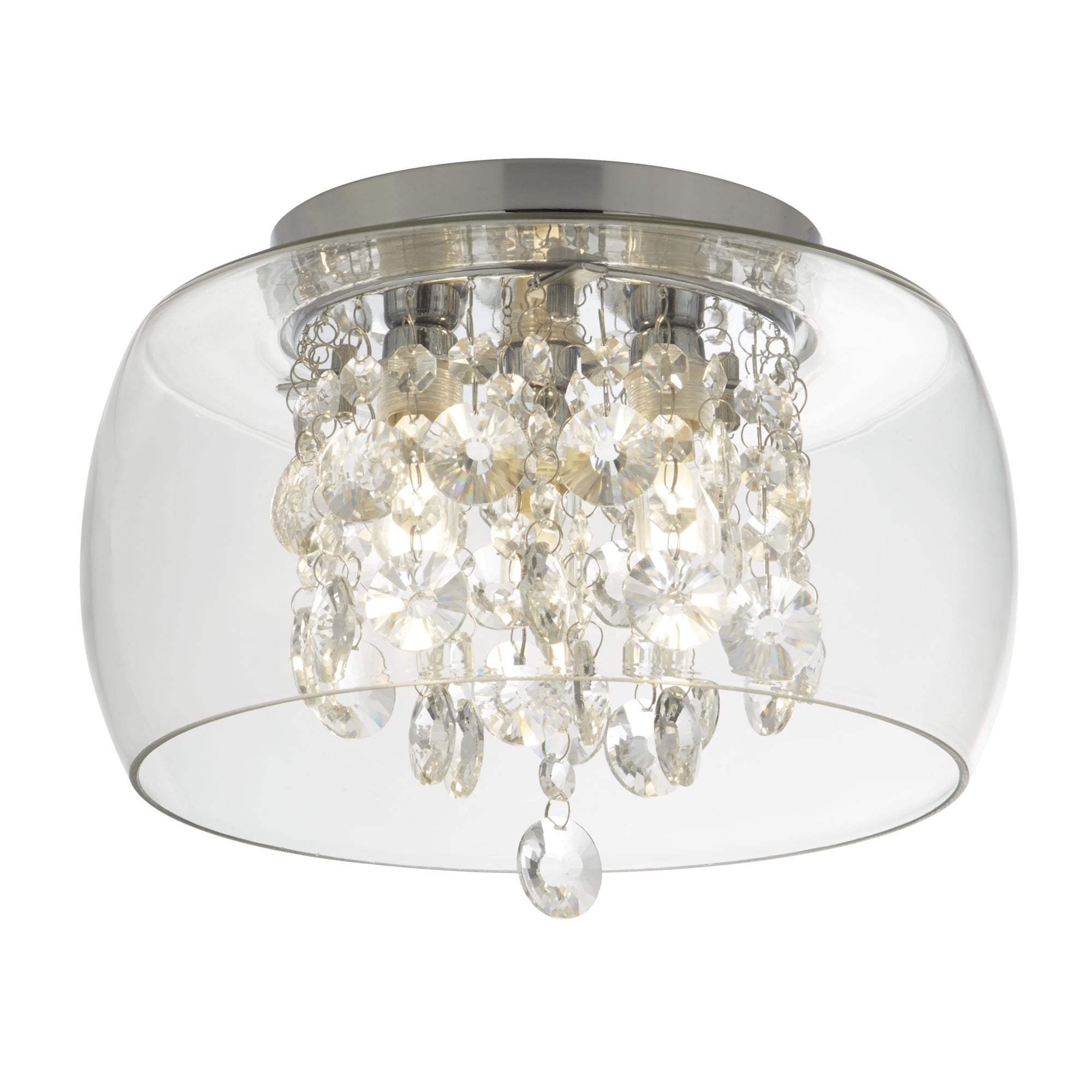 1773CC Bathroom Clear Glass Shade 3 Light Flush Crystal Drops
