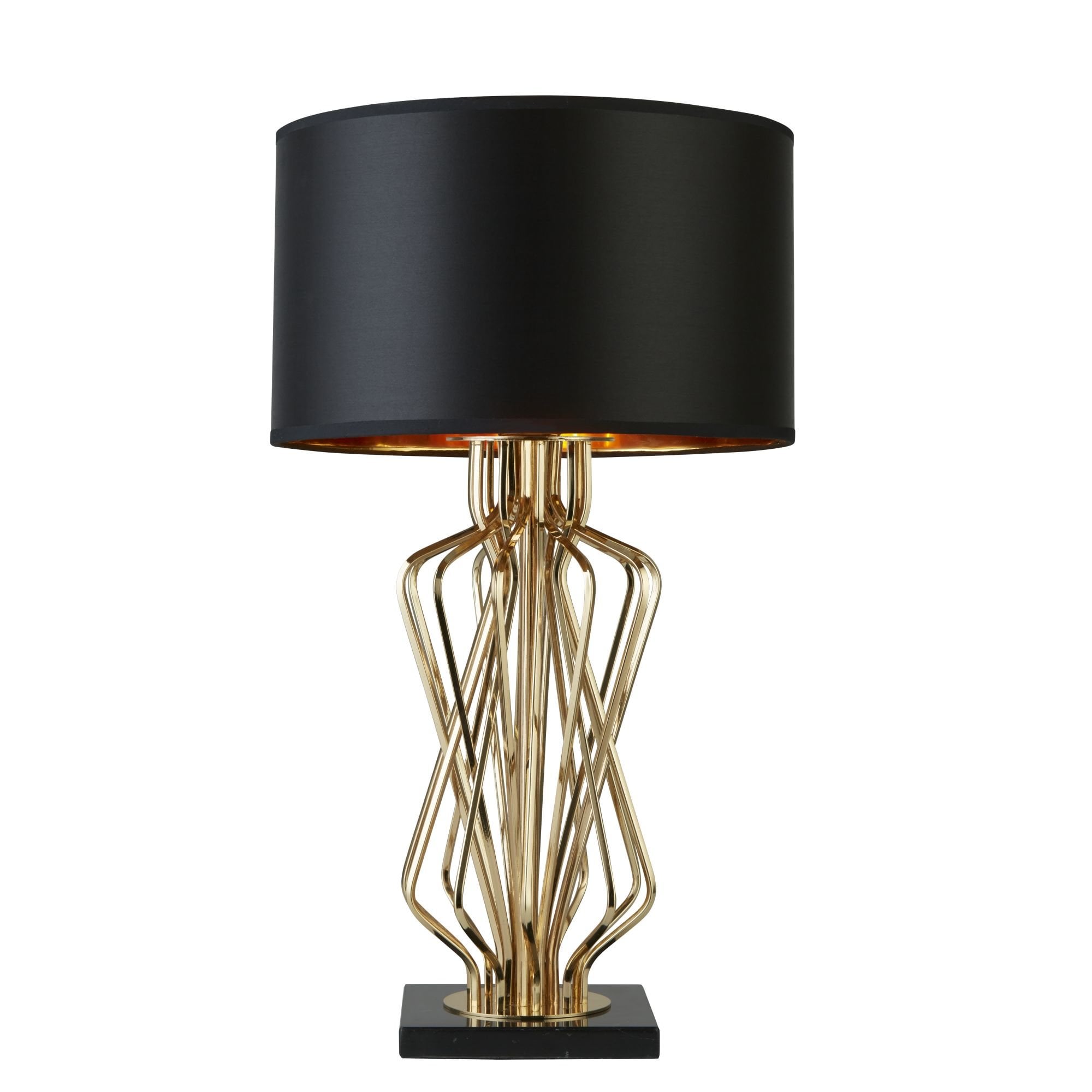 4110GO Ethan Table Lamp With Marble Base Gold With Black Drum Shade Gold Interior