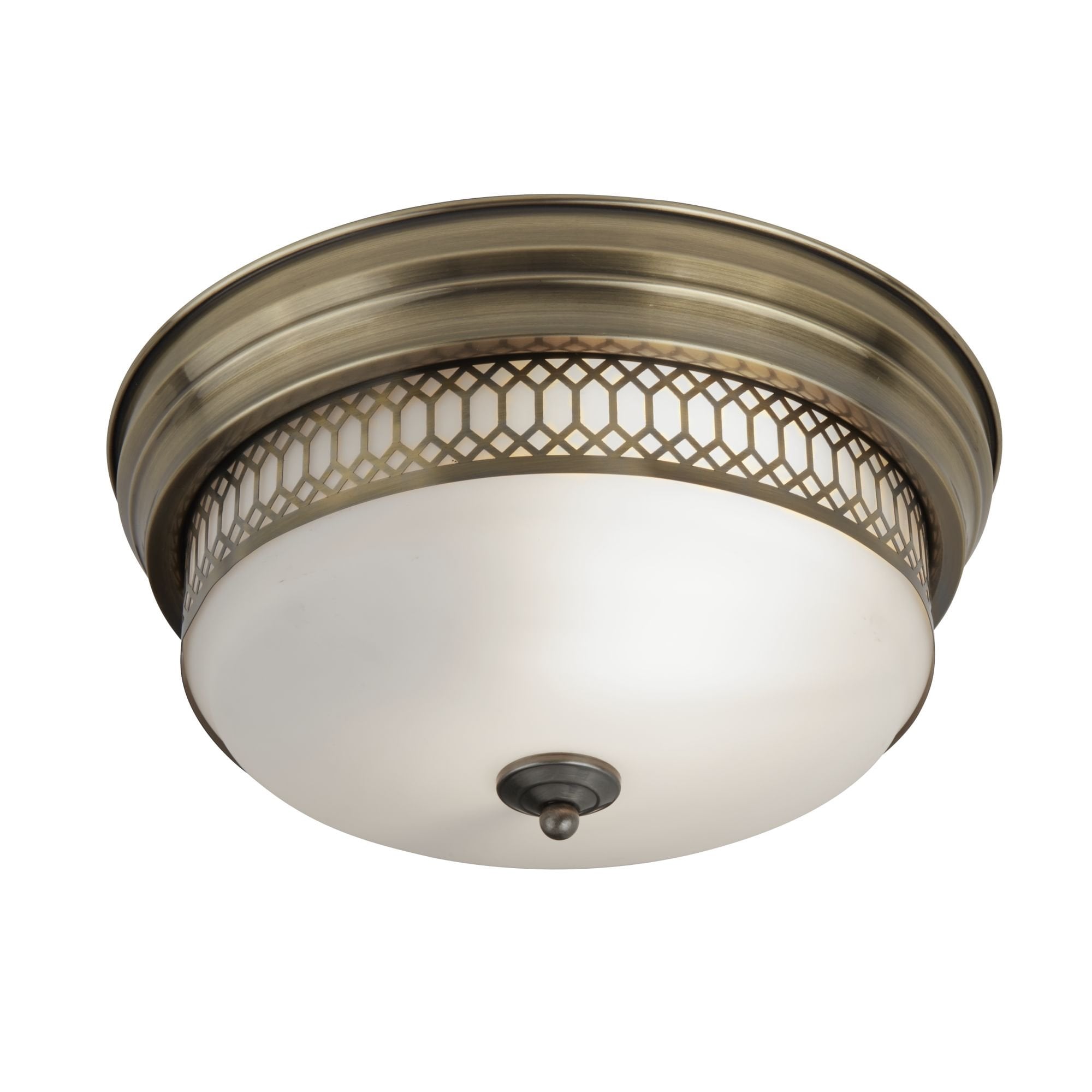 4132-2AB Edinburgh 2 Light Flush Antique Brass With Opal Glass