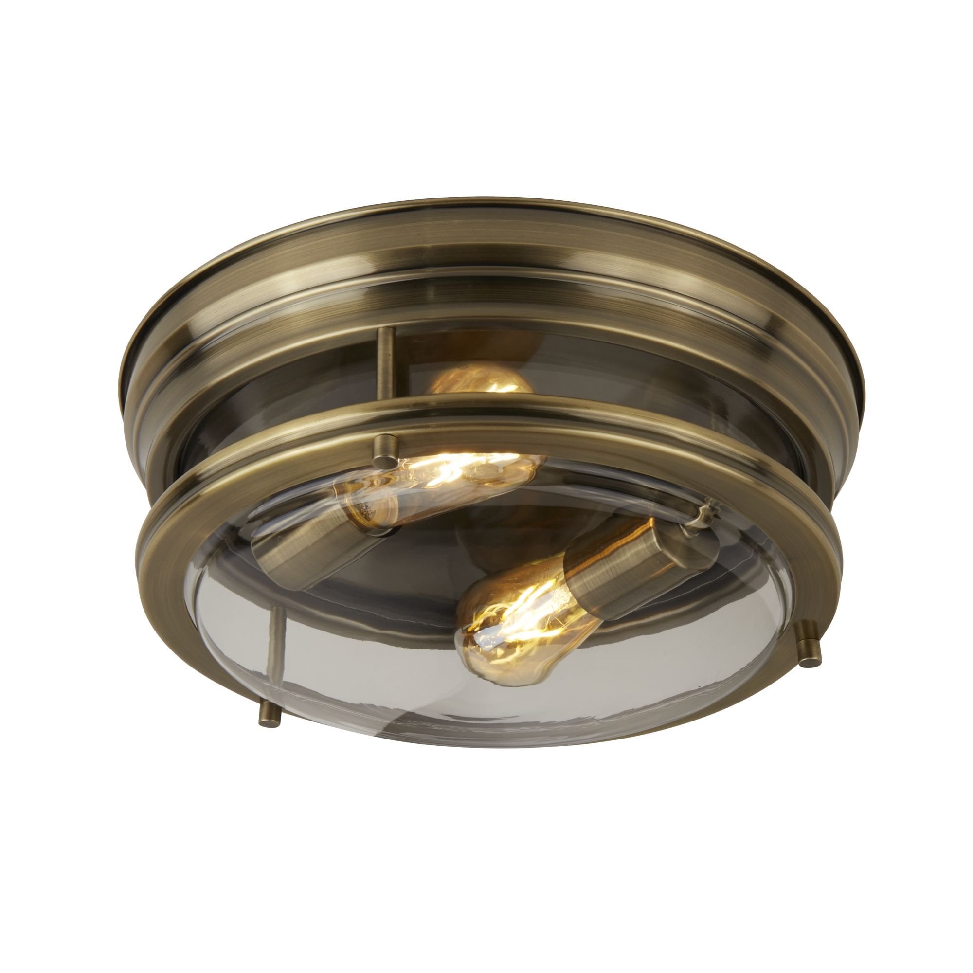 5182AB Edinburgh 2 Light Flush Antique Brass Clear Glass
